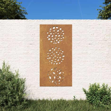 Plaque Tableau Décoration Murale Jardin : 3 Feuilles. En Corten (1/5)
