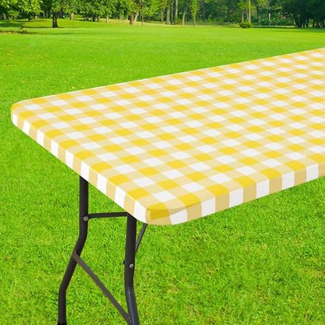 1 rechteckige Picknicktischdecke, elastische, wasserdichte, laminierte Vinyltischdecke, karierte Tischdecke, für Mahlzeiten, Camping und den Eins (1/5)