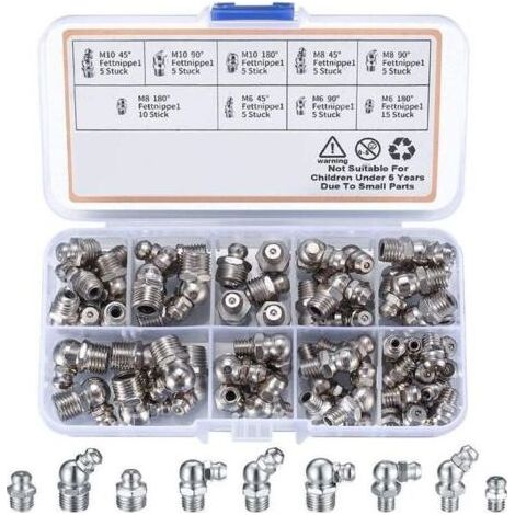 Houhence – Kit de 60 graisseurs à visser M6 M8 M10 – Angles 45° 90° 180° – Fer nickelé résistant à la corrosion – Pour machines industrielles (1/5)