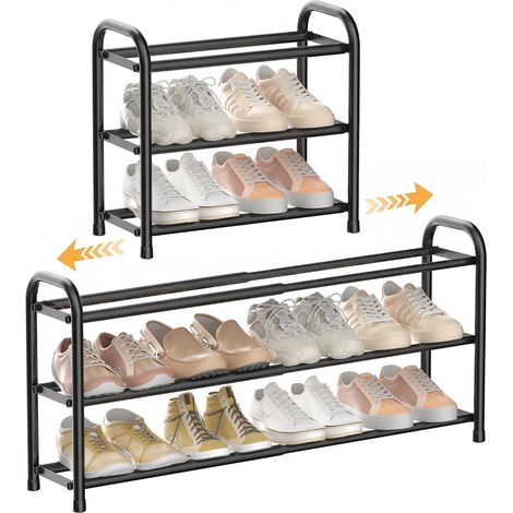 Porte-Chaussures Extensible 3 Étagères Réglables en Métal Noir (45 à 83 cm) - Rangement Chaussures Économique pour Entrée, Couloir ou Placard - Étagère Chaussures Gain de Place (1/5)