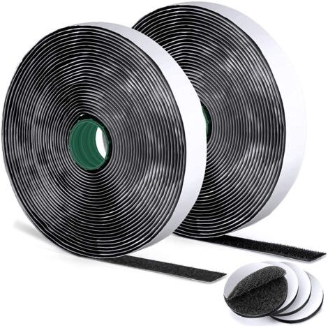 Scratch Autocollant Double Face, 15M Rubans Adhésifs Bande Scratch Adhésive, avec Extra 4 Paires Bande Auto Agrippante Rond, Noir (1/5)