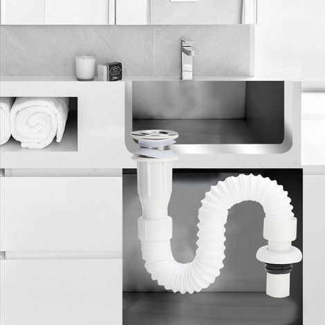 2 Stück flexible Abflussschläuche mit Klappe für Waschbecken (1/5)