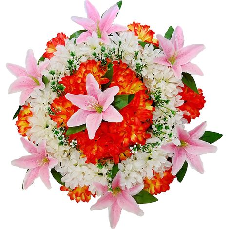 Couronne de cimetière artificielle, boucle en plastique, fleur en tissu de soie, diamètre 50cm, rose clair