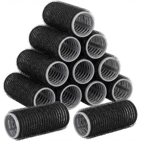 Ensemble de fers à friser noirs, 12 pièces, unisexe, design auto-adhésif, sans pinces, pour créer diverses coiffures et boucles, sans chauffage, convient à une utilisation à domicile et en salon. (1/5)