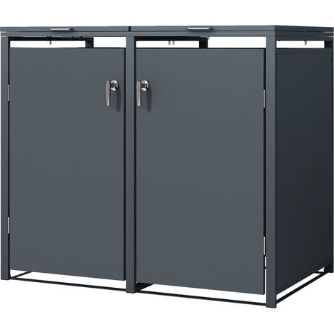 ML-Design Mülltonnenbox 2er für 2 Tonnen 240L 132x80x116,3 cm, Anthrazit, Stahl, wetterfest, Abschließbare Mülltonnenverkleidung mit Klappdeckel/2 Türen, Müllbox Mülltonnecontainer Mülltonnenabdeckung (1/5)