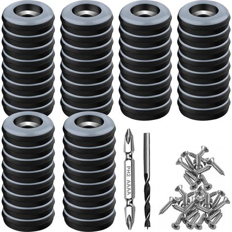 Lot de 48 Patins Teflon Diamètre 19 Mm Ronds Noirs Avec Vis Acier Inoxydable Et Forets Pour Meubles Chaises Sols (1/5)