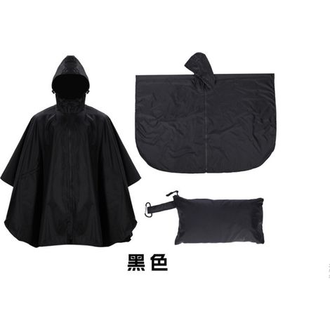 Poncho imperméable de randonnée avec capuche, veste de pluie légère pour le camping et les activités de plein air (noir) (1/3)