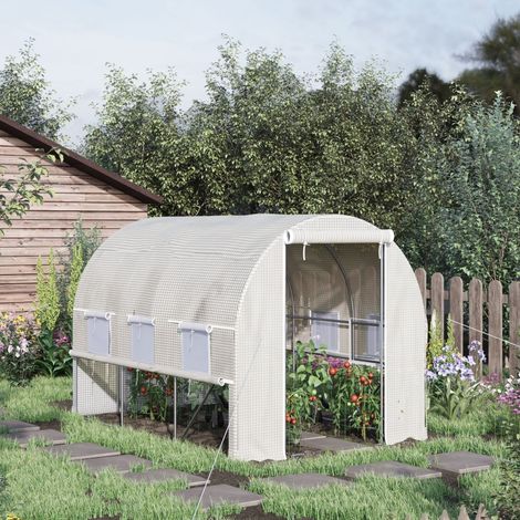 Serre tunnel en acier galvanisé et PE pour potager, serre de jardin avec porte sectionnelle et 6 fenêtres grillagées, 3 x 2 x 2 m (1/4)