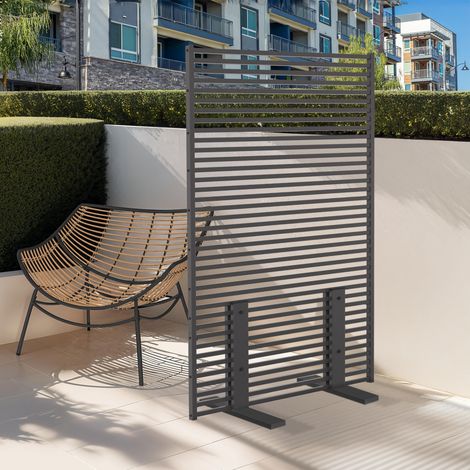 Biombo decorativo calado 80 x 150 cm con lamas horizontales de metal gris antracita