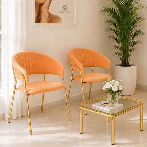 Lot de 2 chaises de salle à manger Aurelia avec dossier en velours orange (1/5)
