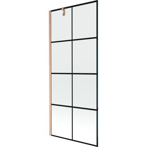 Mexen Next mampara de baño de 1 hoja 80 x 150 cm, cuadrícula negra, cobre cepillado - 895-080-000-00-77-65 (1/5)