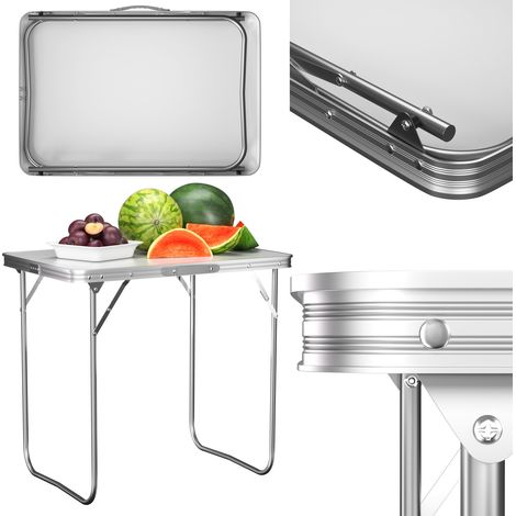 1 table de camping pliante en métal blanche, 80 cm x 60 cm, pour l'extérieur, le jardin, les pique-niques et les barbecues
