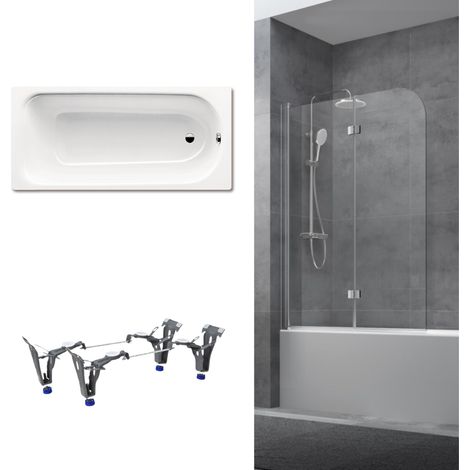 Kaldewei 170x75 cm Ensemble baignoire Saniform universelle + Pare baignoire pivotant chrome + pieds (KW3731-SETP1) (1/5)