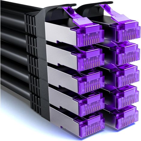 10x 0,25m CAT7 Câble Réseau - 10 Gigabit - Court 25cm RJ45 Câble Patch Ethernet (Cuivre, Blindage SFTP PiMF) - LAN DSL Switch Modem Routeur Panneau Patch CAT7 CAT6 CAT5 - Noir (1/5)
