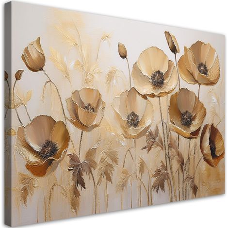 Tableau déco Fleurs coquelicots Boho Beige Sépia 90x60 (1/5)