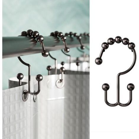 Set of 12 Black Metal Shower Rings, Double Slide, Oil Rubbed Bronze, for Curtains and Liners (1/5)