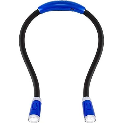 Wiederaufladbare Buchlampe 4 LED Leselampe hals,Book light for Lesen im Bett,Umhängelampe 3 Helligkeitsstufen,2 Flexible weiche Arme,Hände frei Ideal für Handwerker,Stricken,Häkeln(USB-Kabel enthalten