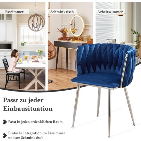 Chaise en velours, chaise de salle à manger tressée, fauteuil de salon moderne, chaise de salle à manger, chaise de cuisine, chaise de chambre avec coiffeuse, chaise de salle à manger avec pieds argen (1/5)