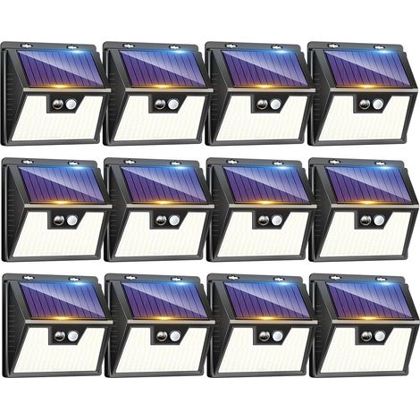 Lot de 12 Lampe Solaire Exterieur Detecteur de Mouvement, 176 LED Lumiere Extérieur IP65 Étanche Spot Solaire 3 Modes Eclairage Exterieure, Projecteur Extérieure pour Jardin Garage, Blanc Froid (1/5)