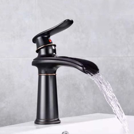 Antique Waterfall Basin Faucet Solid Brass Hot Cold Mixer Sink Tap Single Handle Basin Faucet Short Style MUMU (1/3)