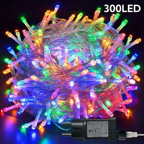 Guirlande lumineuse féérique à brancher, 300 LED, 8 modes, fonction minuterie et mémoire, blanc chaud, pour décorations intérieures et extérieures (sapin de Noël, Halloween, fêtes). (1/5)