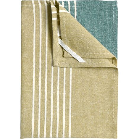 Torchon de cuisine en coton à rayures bicolores Bleu 45x65 cm (1/3)