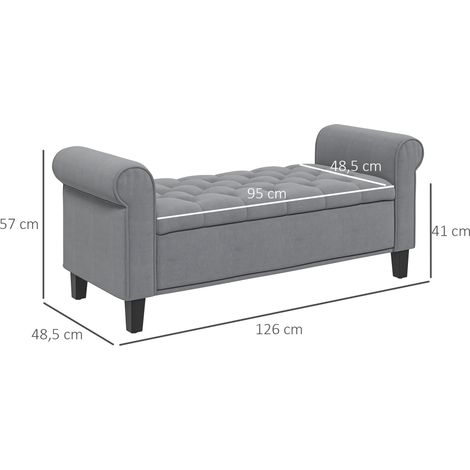 Sitzbank Polsterbank Bettbank, Knopfheftung, Samtoptik, 126 cm x 48,5 cm x 57 cm, Grau (1/5)