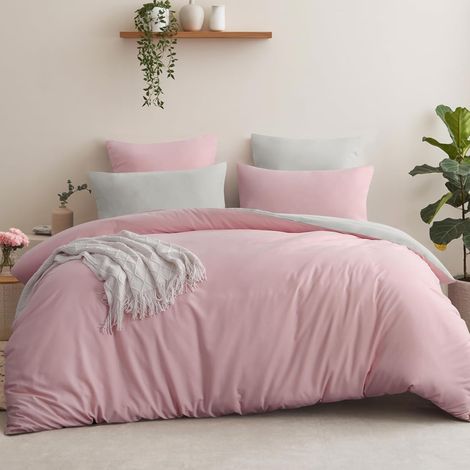 Housse de Couette 240x260 Réversible avec 2 Taies d'oreiller 65x65 cm (Rose/Beige) - Parure de Lit 240 x 260 Adulte 2 Personne Microfibre, Parure Couette avec Fermetures éclair (1/5)
