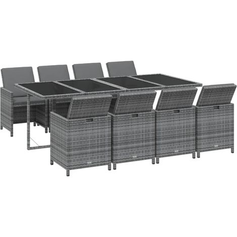 Garden Dining Set Grey PE rattan Large Durable vidaXL (1/4)