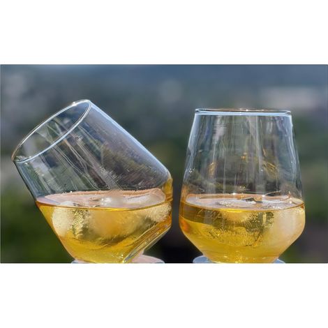 Lot de 2 verres à whisky avec effet circulaire pour whisky, cocktail, jus, eau, boissons, H 10,6 cm, V 420 ml (1/5)