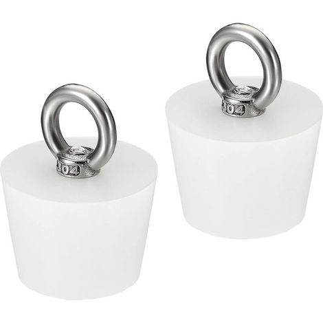 Bouchon Conique Bouchon en Caoutchouc de Silicone 32mm à 42mm Bouchon de Baignoire Solide avec Anneau pour Tubes à Essai, Conduite d'Eau, Trou de Drainage, Blanc 2 Pièces (1/5)