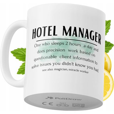 Taza de café/té divertida y humorística para gerente de hotel con diseño gráfico de texto gracioso. Taza para cumpleaños, santos, días festivos. Taza premium para ocasiones especiales en casa, oficina (1/5)