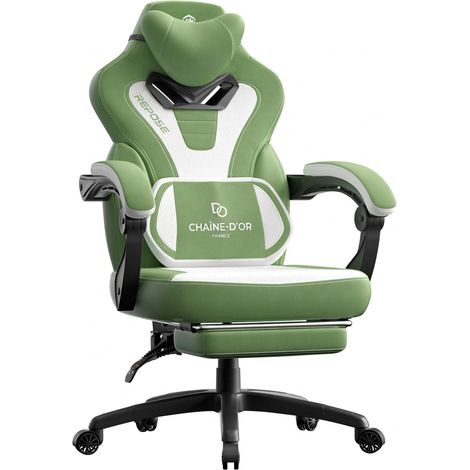 Fauteuil gaming ergonomique bleu/blanc, repose-pieds, dossier inclinable 90-145°, mousse haute densité (1/5)