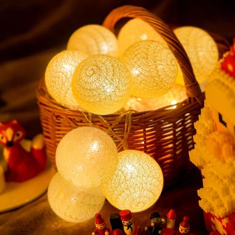 Guirlande Lumineuse Coton Boules Batterie - 3.8M 20 lumières LED Éclairage pour Chambre Rideau Fête Noël Anniversaire Halloween Mariage Chambre de Bébé Romantique Décor (1/5)