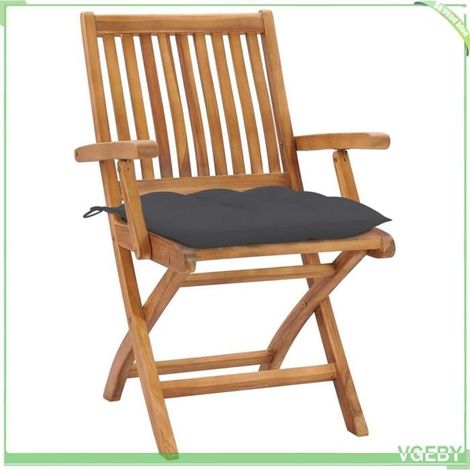 Chaise de jardin pliable - FAFEICY - 3072738 - Teck massif - Coussins anthracite - Lot de 4 (1/5)