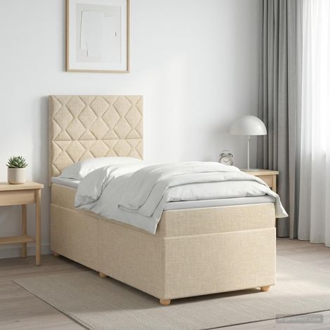 vidaXL Lit boxspring avec matelas Crème 100 x 200 cm Tissu (1/5)