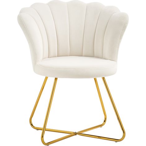 Poltrona a forma di conchiglia, sedia da toeletta, poltrona in velluto, sedia da salotto con gambe in acciaio, 69 x 64 x 80 cm, crema