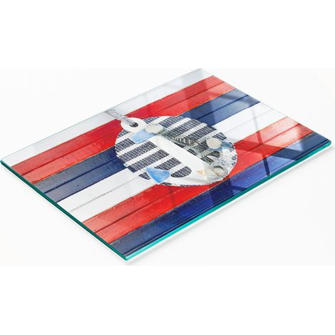 Tabla de cortar de cristal para cocina con gráfico decorativo de ancla 80x52 cm (1/5)