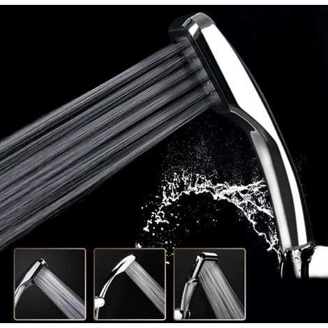 Pommeau de Douche à Main Avec 300 Trous 300% Turbo Haute Pression 30% Douchette Économie d'eau, Chromé (1/5)