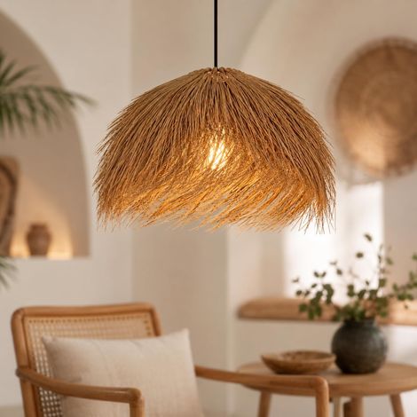 Handgeflochtene Rattan-Pendelleuchte, Braun und Schwarz, E27, 50 cm Lampenschirm im Boho-Stil für Wohnzimmer, Restaurant, Bar, Schlafzimmer. Leuchtmittel nicht im Lieferumfang enthalten. (1/5)