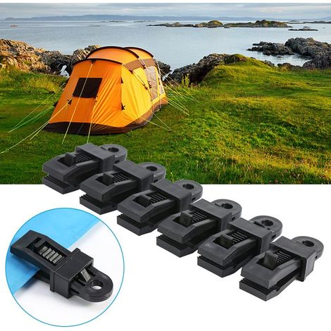 tenda campeggio,Tarp Clips pinces Set petite pince de bâche, 6pcs haute résiance en plaique Clip de tente Set Coupe vent Auvent pinces Clips Jaw Tente (1/5)