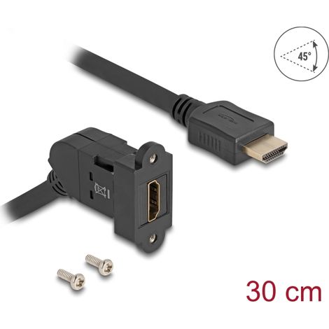 Delock HDMI hembra para montaje en panel con Ã¡ngulo de 45Â° a HDMI macho con cable de 30 cm 8K 60 Hz negro