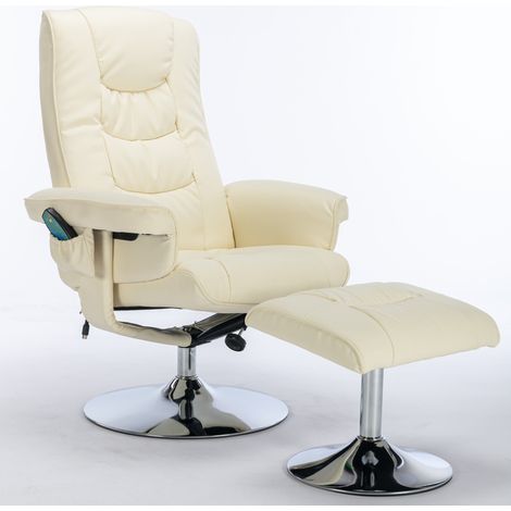 Sillón de masaje reclinable con otomana, piel sintética PU beige (1/5)