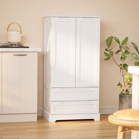 Buffet blanc 120x40x60 cm – 2 portes doubles et 2 tiroirs – Étagères réglables – MDF résistant à l'humidité pour salon et salle à manger