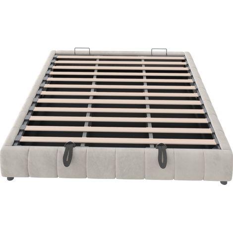 Cama con almacenamiento tapizada 180 x 200 cm beige sin cabecero, LED blanco, 300 kg (1/5)