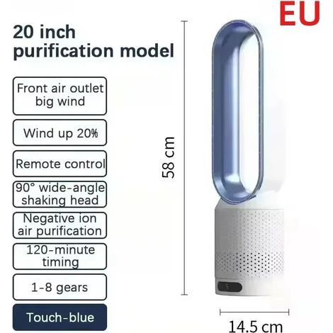 Ventilateur tour sans pales 220V 20 pouces silencieux bleu (1/5)