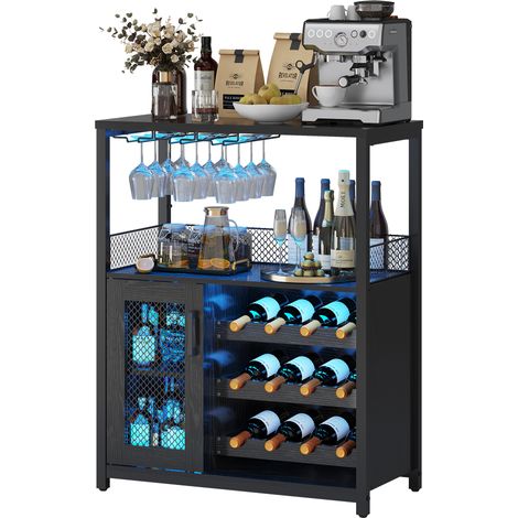 Wine Cabinet - with LED Light - Black, Sturdy Construction - for Dining Room, Kitchen, Bar (1/5)