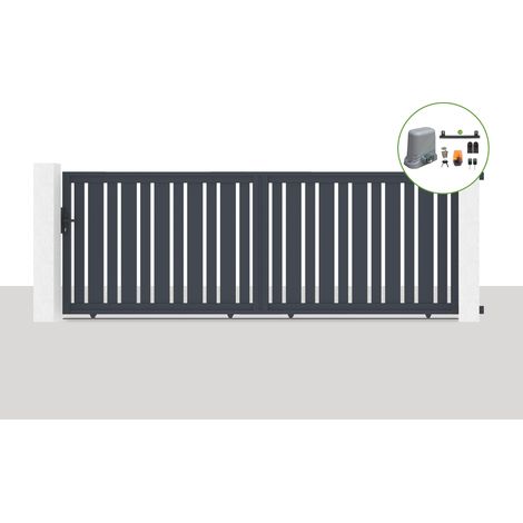 Pack portail coulissant électrique VEYMONT 400x140cm Gris + Motorisation TANKER C600 (1/5)