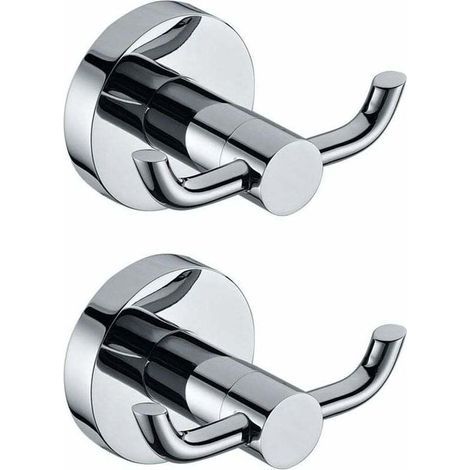 Set aus 2 modernen Wandhaken aus poliertem Chrom und massivem Messing, doppelter Handtuchhalter, Wandhaken für Bad/Toilette/Hut/Kleidung (1/4)