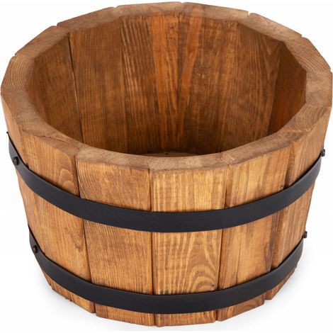 Holzblumentopf 28 x H 17 cm, niedriges K, Eiche (1/5)